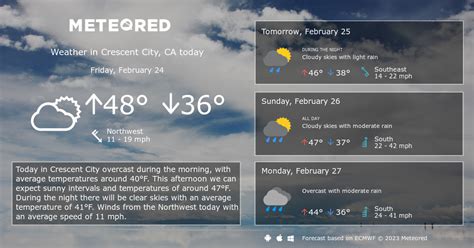Weather crescent city ca 10 day forecast. Point Forecast: Crescent City CA. 41.78°N 124.22°W (Elev. 16 ft) Last Update: 4:00 am PDT Oct 13, 2023. Forecast Valid: 1pm PDT Oct 13, 2023-6pm PDT Oct 19, 2023. Forecast Discussion. 