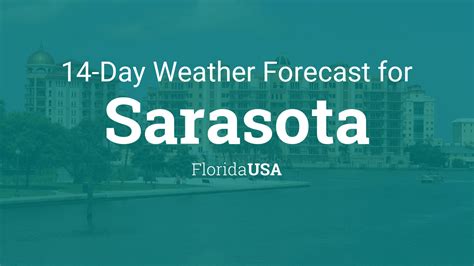 (Weather station: Sarasota-Bradenton International Airport, USA). ... See weather overview. 2 Week Extended Forecast in Sarasota County, Florida, USA. Scroll right to see more Conditions Comfort Precipitation Sun; Day Temperature Weather Feels Like Wind Humidity Chance Amount UV Sunrise Sunset; Fri Mar 29: 79 / 59 °F: Sunny. 78 °F:. 