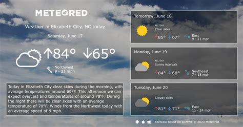 Elizabeth City weather forecast 60 days. 60 days weather forecast for North Carolina nc Elizabeth City. ... 11.May.2023; Elizabeth City Weather 60 Day. 5 days, 7 days, 10 day, 14 days, 15 days, 16 days, 20 days, 25 days, 30 days, 45 days, 60 days, 90 days. Date Weather Pre. Hi. Low; Thu 5/11: Abundant sunshine and nice: 79°F: 59°F:. 