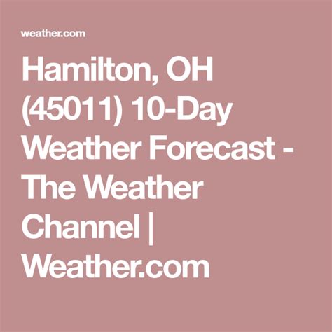 Hamilton, OH Daily Weather | AccuWeather September 21 - November 4 Thu 9/21 83° /56° 3% Mainly clear RealFeel® 56° Cloud Cover 29% Wind ENE 4 mph Wind Gusts 6 …. 