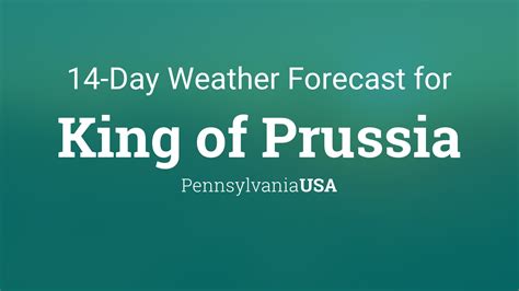 Weather in king of prussia pennsylvania. The average temperature in King of Prussia in December for a typical day ranges from a high of 44°F (7°C) to a low of 29°F (-2°C). Some would describe it as cold with a gentle breeze. For comparison, the hottest month in King of Prussia, July, has days with highs of 88°F (31°C) and lows of 68°F (20°C).The coldest month, January has days with highs of … 
