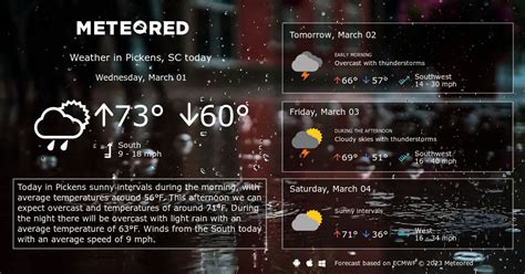 Be prepared with the most accurate 10-day forecast for Pickens, SC with highs, lows, chance of precipitation from The Weather Channel and Weather.com. 