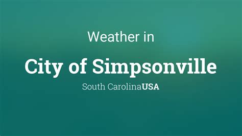 Weather simpsonville 15 day. Day Temperature Weather Feels Like Wind Humidity Chance Amount UV Sunrise Sunset; Wed Oct 11: 93 / 79 °F: Sunny. 91 °F: 6 mph: ... Oct 15: 94 / 74 °F: Broken clouds. 93 °F: 8 mph: 