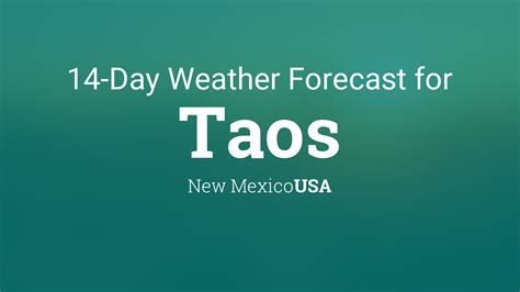 10-Day Weather Forecast for Taos, NM - The Weather Channel | weather.com. 10 Day Weather - Taos, NM. As of 1:05 pm MST. Today. 44°/ 21°. 1% Sat 09 | Day. …. 