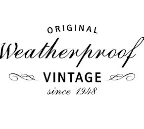 Aug 21, 2019 · The word "vintage" is in all capital letters below the word "weatherproof", with a stylized design element on each side of "vintage", all above the phrase "since 1948" in lower case script. Pseudo Mark: ORIGINAL WEATHERPROOF VINTAGE SINCE NINETEEN FORTY EIGHT; ONE THOUSAND NINE HUNDRED FORTY EIGHT; ONE NINE FOUR EIGHT: Section 2(f) Limitation ... . 