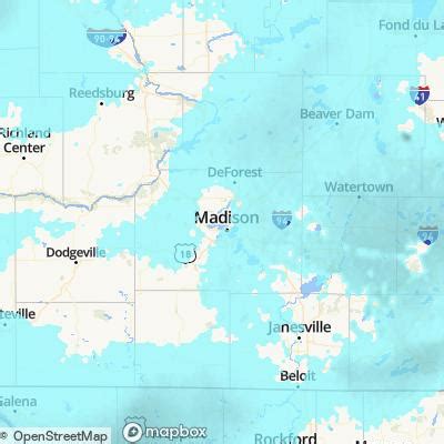 Madison WI. Tonight: Showers, mainly after 2am. Low around 60. Southwest wind between 14 and 16 mph, with gusts as high as 25 mph. Chance of precipitation is 80%. Wednesday: Showers likely, mainly before 7am. Cloudy, with a high near 67. Southwest wind between 6 and 14 mph, with gusts as high as 21 mph. Chance of precipitation is 60%.. 