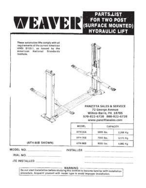 Weaver Lift Parts and Breakdowns – Panzitta Sales & Service