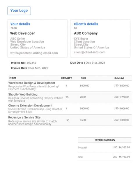 Web Dev Invoice Template Free Invoice Generator