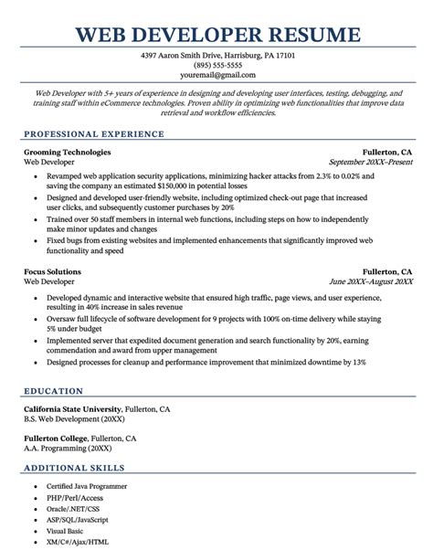 Web Developer Resume Template