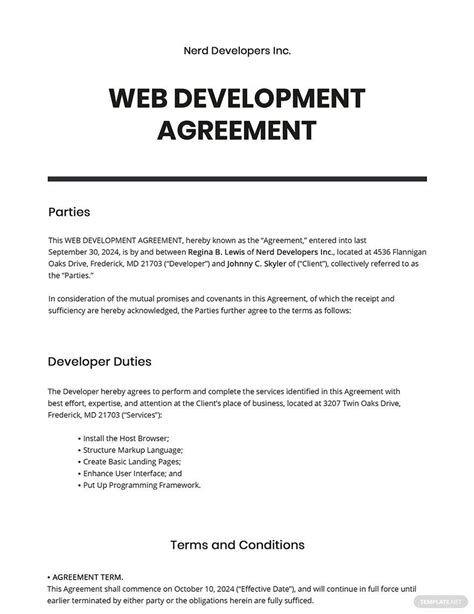 Web Development Agreement Template