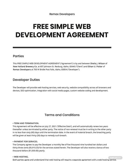Web Development Contract Agreement Template