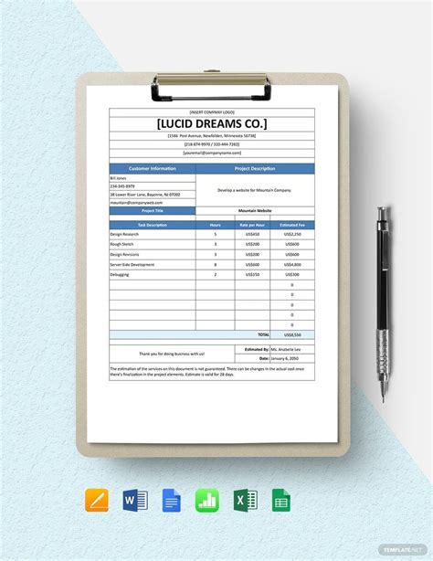 Web Development Estimate Template Google Docs, Google Sheets, Excel