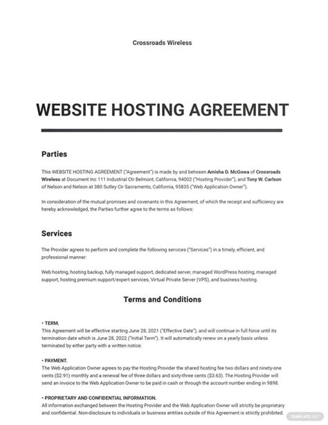 Web Hosting Agreement Template Google Docs, Word, Apple Pages