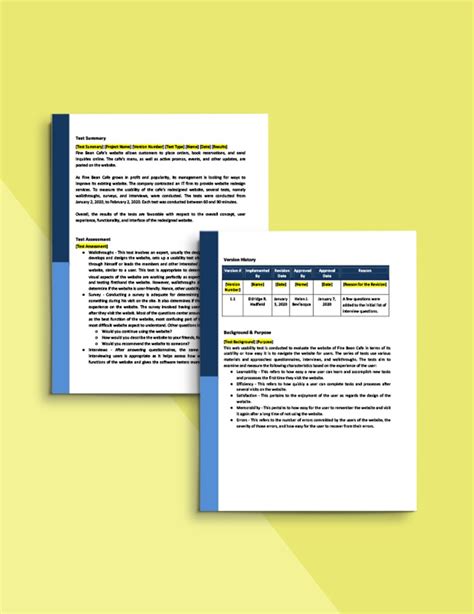 Web Usability Test Report Template [Free PDF] Word Apple Pages