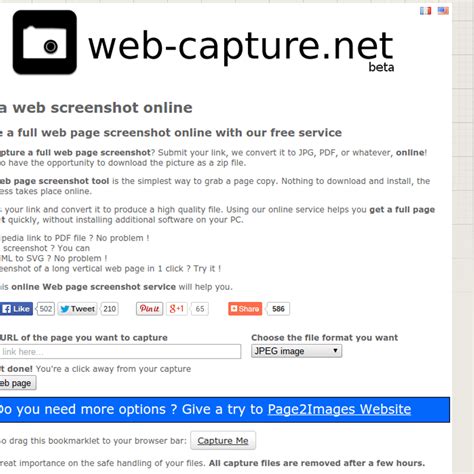Web capture. Capture a website screenshot online. Site-Shot: Web page screenshot service, that provides rich interface to make any kind of web screenshots online for free with no limits. In add-on it provides powerful API to automate website screenshot generation. The simplest way to take a full page screenshot, we support a long pages up to 20000 pixels. 