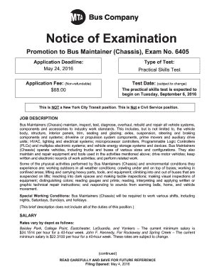 If you have any questions or concerns, please reach out to the Examinations Unit at examsunit@nyct.com or via phone at 347-643-7221 or 347-643-7222. Please Continue Reading This Entire Notice of Examination for ALL Details and Application Steps Please note: there is a delay in the credit/debit/gift card service fee of 2.95% going into effect when