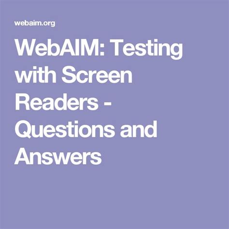 WebAIM: Testing with Screen Readers - Questions and …