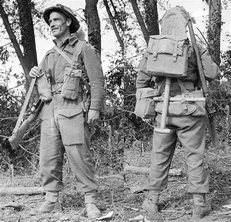 Webbing equipment.  Troops in North 1937 Pattern Web Equipment 1942 battle j...