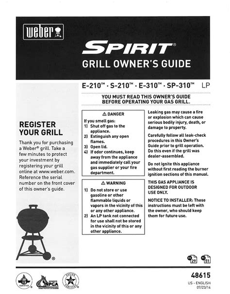 Manuals and User Guides for Weber Spirit E310 CLASSIC. We have 2 Weber Spirit E310 CLASSIC manuals available for free PDF download: Owner's Manual Weber Spirit E310 CLASSIC Owner's Manual (33 pages).