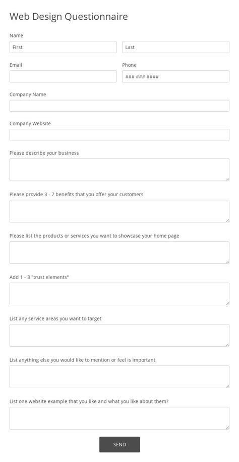 Website Design Client Questionnaire Template 123 Form Builder