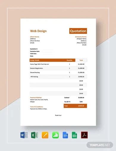Website Design Quotation Template Google Docs, Google Sheets, Excel