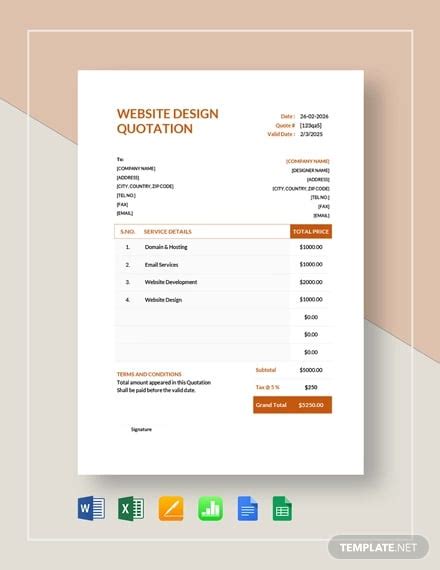 Website Development Quotation Template in Word, Apple Pages