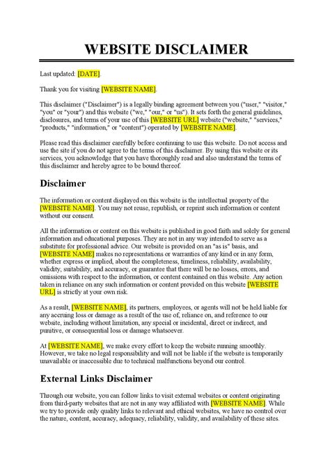 Website Disclaimer Format