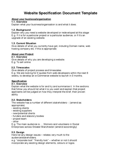 Website Specification Document Template Accessibility Websites