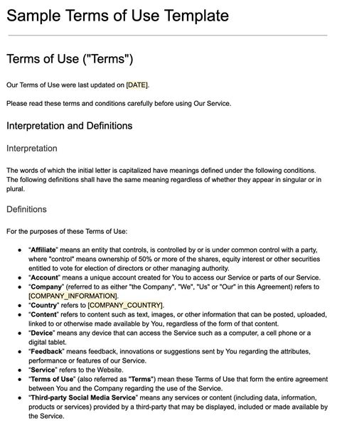 Website Terms Of Use Template