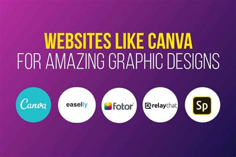 Websites like canva. Easil 10. Easil is a drag-and-drop graphic design tool that allows you to create visually pleasing content. The free version allows you to access over 2,500+ inclusive templates, free graphic elements, and over a million free stock images. You can also organize with layers and groups, upload your own images, and add text effects like … 