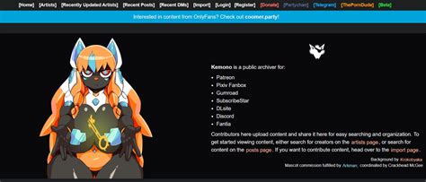 Websites like kemono party. Kemono is a public archiver for: Patreon Pixiv Fanbox Discord Fantia Afdian Boosty DLsite Gumroad SubscribeStar ... 
