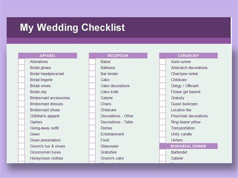 Wedding Checklist Free Template For Excel