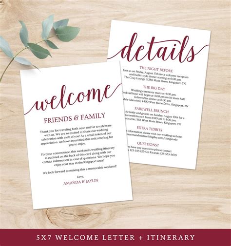 Wedding Letter Template Burgundy Wedding Itinerary Etsy