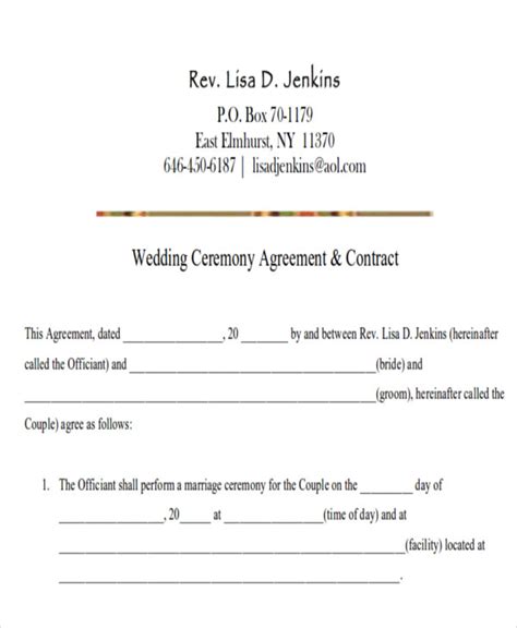 Wedding Officiant Contract Template