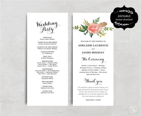 Wedding Program Editable Template Program Printable Ceremony Printable Wedding Template Program