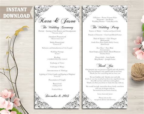 Wedding Program Template DIY Editable Word File Instant Download