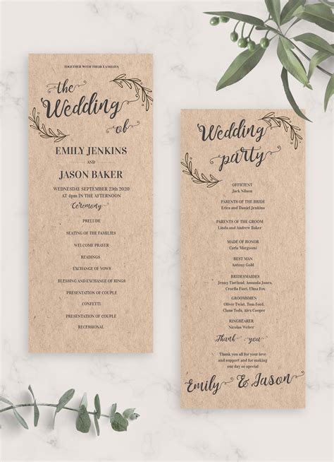 Wedding Program Template Editable Wedding Program Rustic