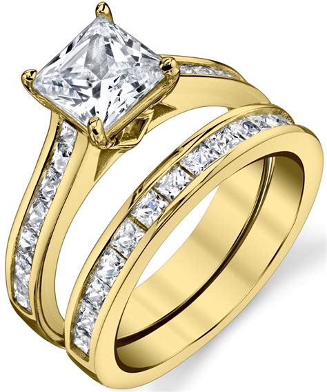 Wedding band for princess cut. 3. Metal color. In most cases, people match the metal color of their wedding band to their engagement ring, such as both being made of yellow gold. Some, though, choose to have differing metal colors, such as this rose gold wedding band from Blue Nile paired with a platinum halo engagement ring. 4. 