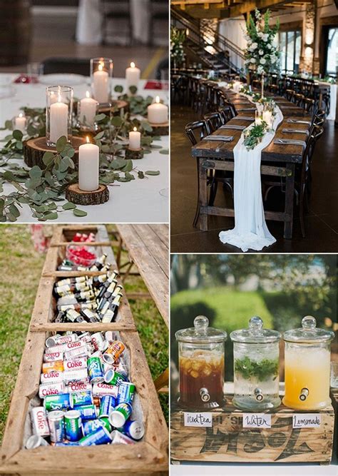 Wedding ideas on a budget. 4. Think Outside The Box For Centerpieces. There are no rules when it comes to centerpieces. Floral arrangements, books, mismatched glassware, lamps, lanterns, and geometric gold table décor are all great centerpiece options. We recommend carefully crafting a reception table color palette and running with it. 