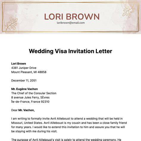 Wedding invitation letter for visa.  Create a professional wedding visa invitation letter o...