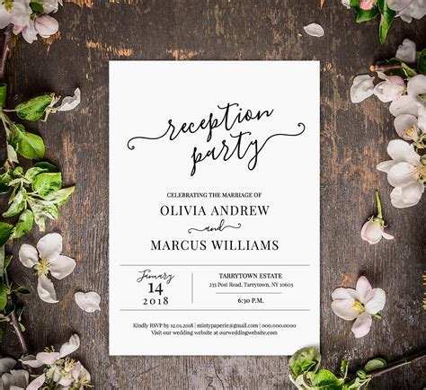Wedding reception invites. Be sure to factor in details such as the size of your invitations, your paper type, whether your invitations will be flat or folded, and other embellishments such as a belly band or wrap. And don ... 