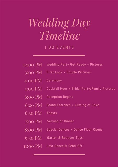 Wedding schedule. What it is: Cocktail hour in an evening wedding reception timeline (or really any wedding reception) is normally held immediately after the ceremony. This is the kickoff to the reception, normally with an open bar. If your event is catered, the catering staff may use this time to distribute hors d’oeuvres. 