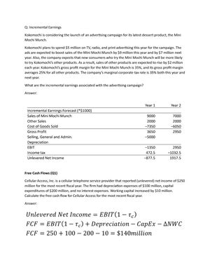 Week 1 Questions with answers 2024 - NPV calculation (Q1) You …