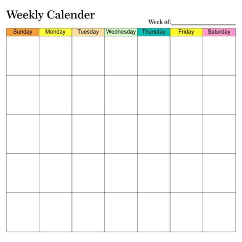 Weekly Blank Calendar Printable