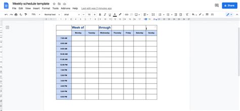 Weekly Calendar Template Google Docs