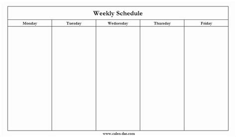 Weekly Calendar Template Monday To Friday Example intended for