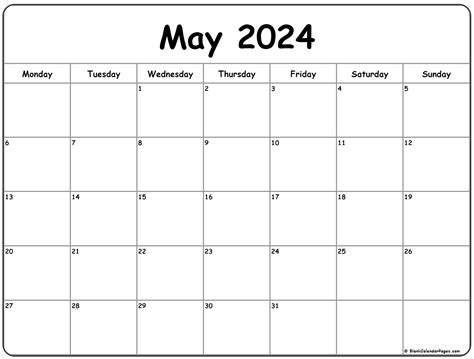 Weekly Calendar with Monday Start for Week 19 (May 6, 2019 to May 12