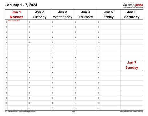 Weekly Calendars 2024 for PDF - 12 free printable …