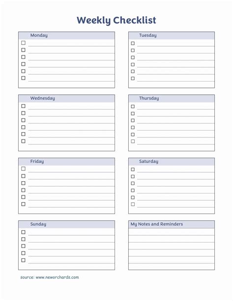Weekly Checklist Template