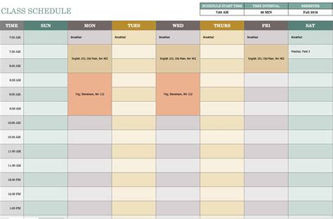 Weekly Class Schedule Template For Excel
